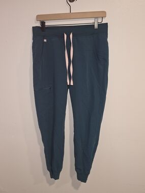 FIGS Zamora Caribbean Blue Jogger Scrub Pants Light Pink Drawstring Women's SZ S